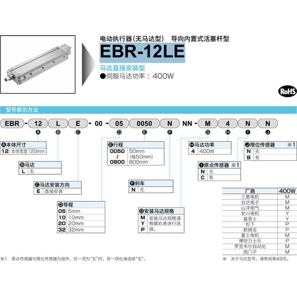CKD喜開理電動執行器（無馬達型）滑塊型EBR-12LE-00-200750NNN-P2CB