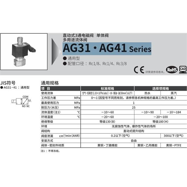 CKD喜開理多種流體直動(dòng)式2通電磁集成閥AG41-03-2-DC 100V