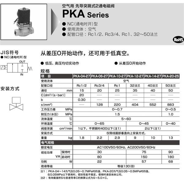 CKD喜開(kāi)理空氣用先導(dǎo)突跳式2通電磁閥PKA-04-27-C-AC100V