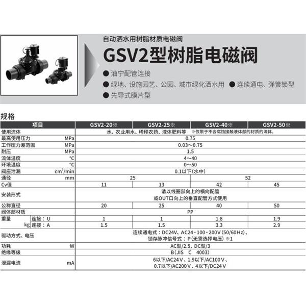 CKD喜開理自動灑水用樹脂制電磁閥GSV2-40-AC200V