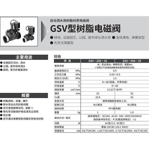 CKD喜開理自動灑水用樹脂制電磁閥GSV-50A-25-AC24V