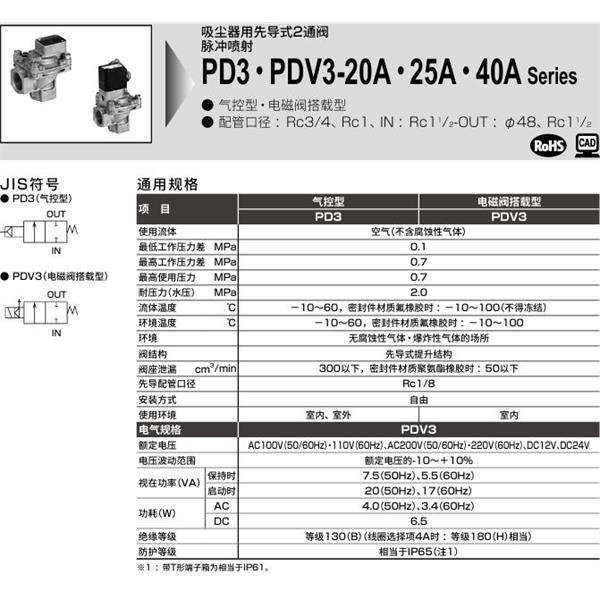 CKD喜開理脈沖噴射閥PD3-20A