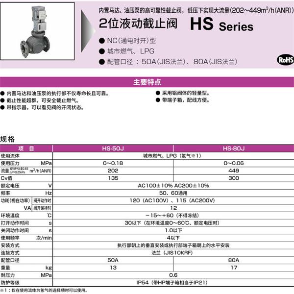 CKD喜開理液動2位置遮蔽閥HS-50J-AC100V