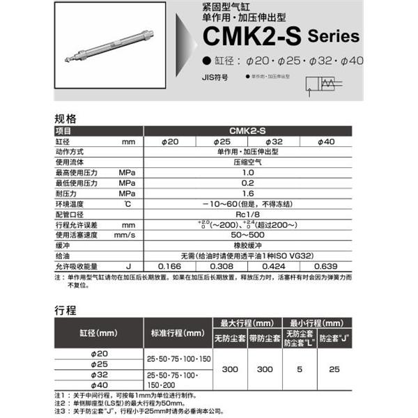 CKD喜開理緊固型氣缸CMK2S-FA-32-300-T8H-T-MB2