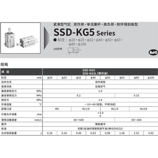 CKD喜開理超級緊湊型氣缸SSD-KG5L-80-5-T0H-R-N-LB-I