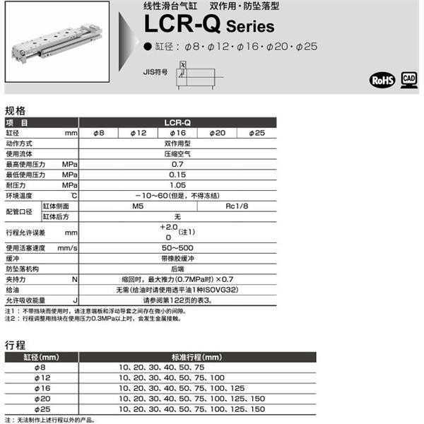 CKD喜開理線性滑臺氣缸LCR-Q-16-20-F2H1-R-S202DTBL