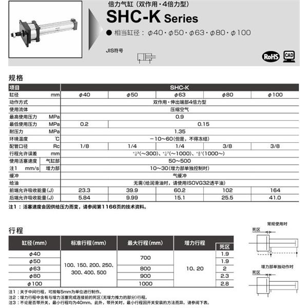 CKD喜開理倍力氣缸SHC-K-L2-TA-40N-100-20-H0-R-SI