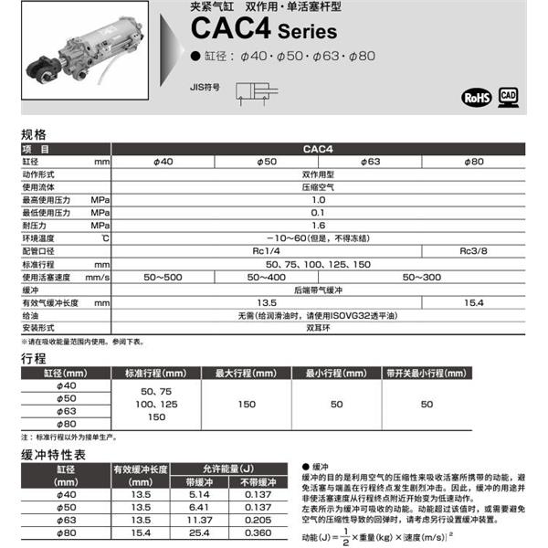 CKD喜開理夾緊氣缸CAC4-AL-40N-50R-Y1