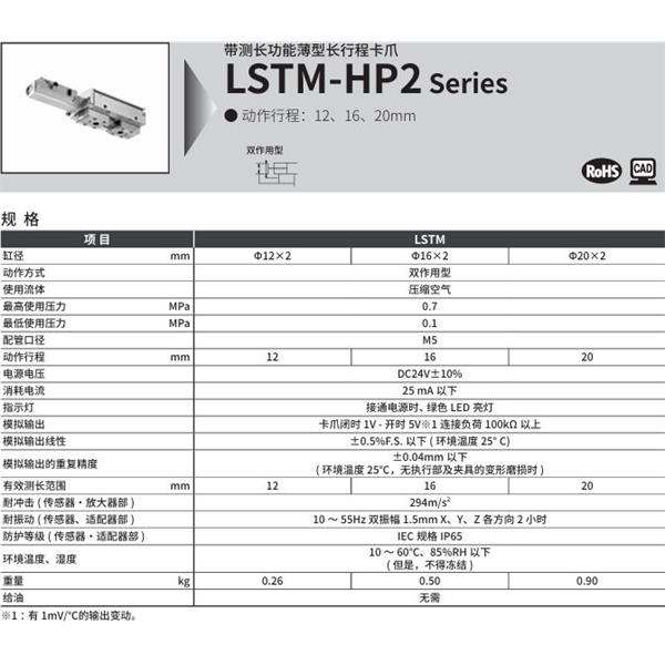 CKD喜開理帶測(cè)長(zhǎng)功能薄型長(zhǎng)行程卡爪LSTM-12A1A-HP2