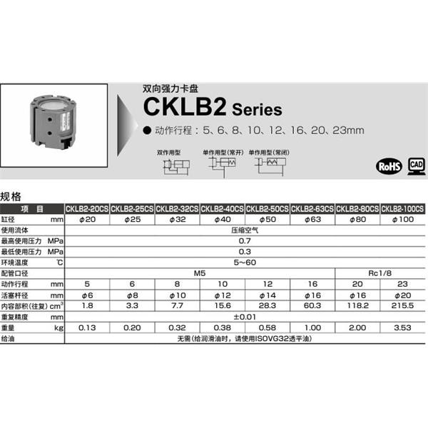 CKD喜開理雙向強力卡盤CKLB2-50CS